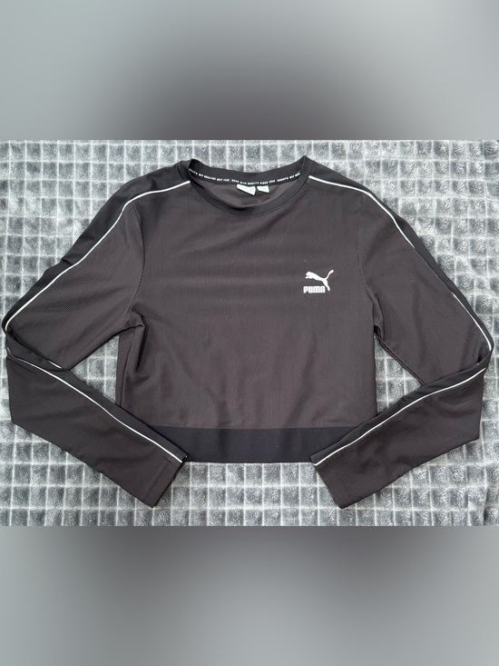 Puma Tops - ❤️ Puma Small Cropped Black Ribbed Crewneck Top Long Sleeve Shirt (B9)